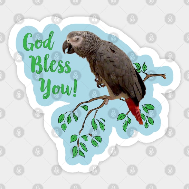 African Grey Parrot  - God Bless You Sticker by Einstein Parrot